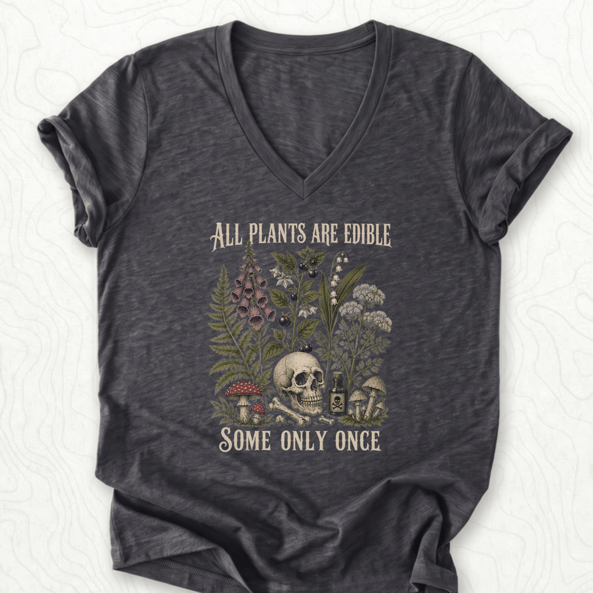 All Plants Edible V-Neck - Dark Grey Heather