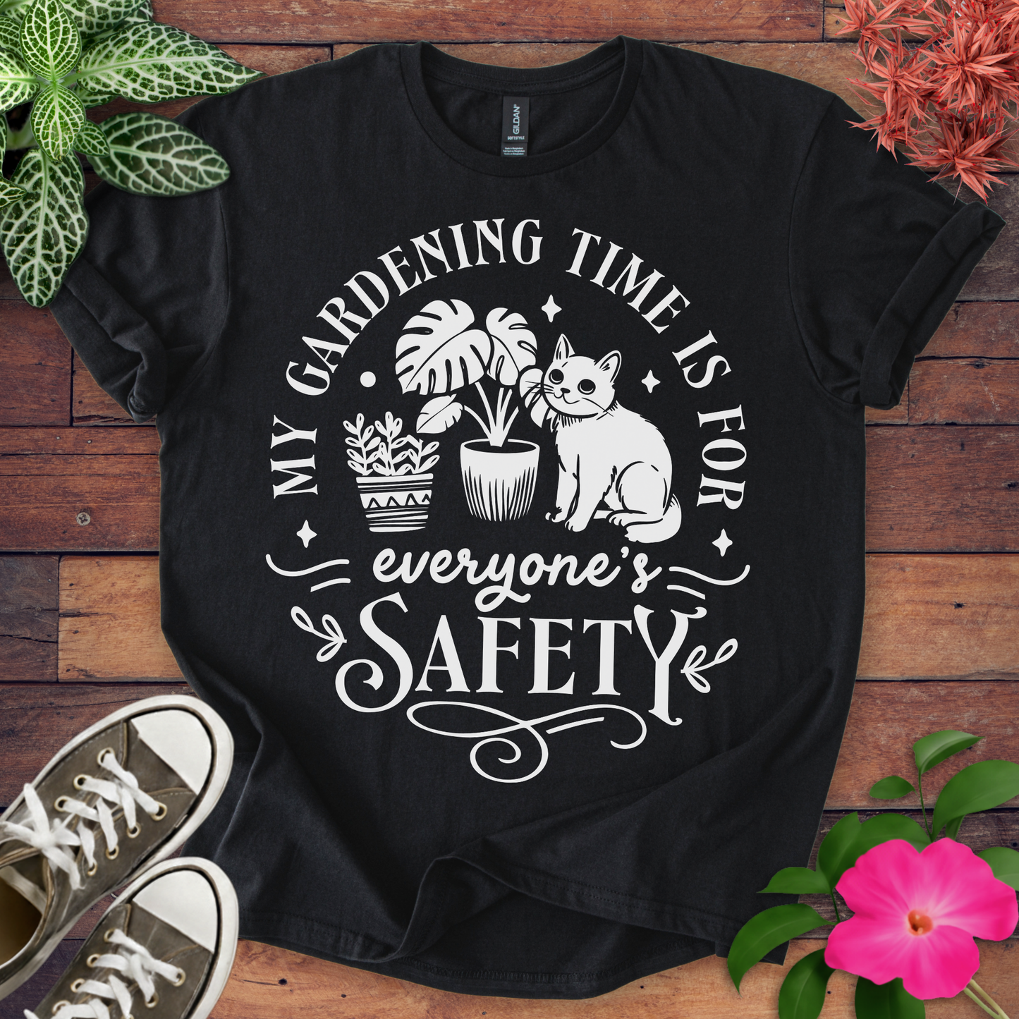 Gardening Safety Cat T-shirt
