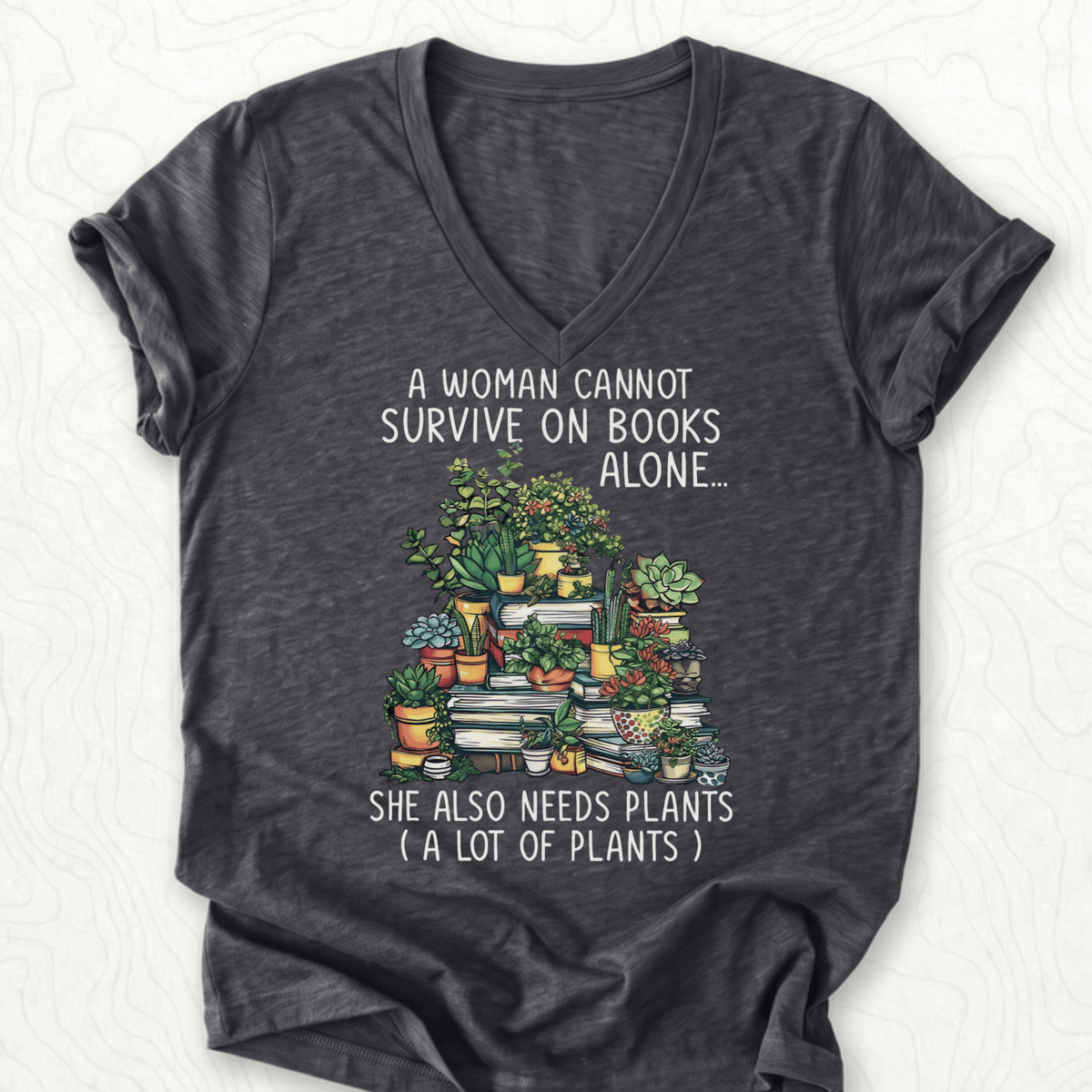 Books And Plants V-Neck - Dark Grey Heather