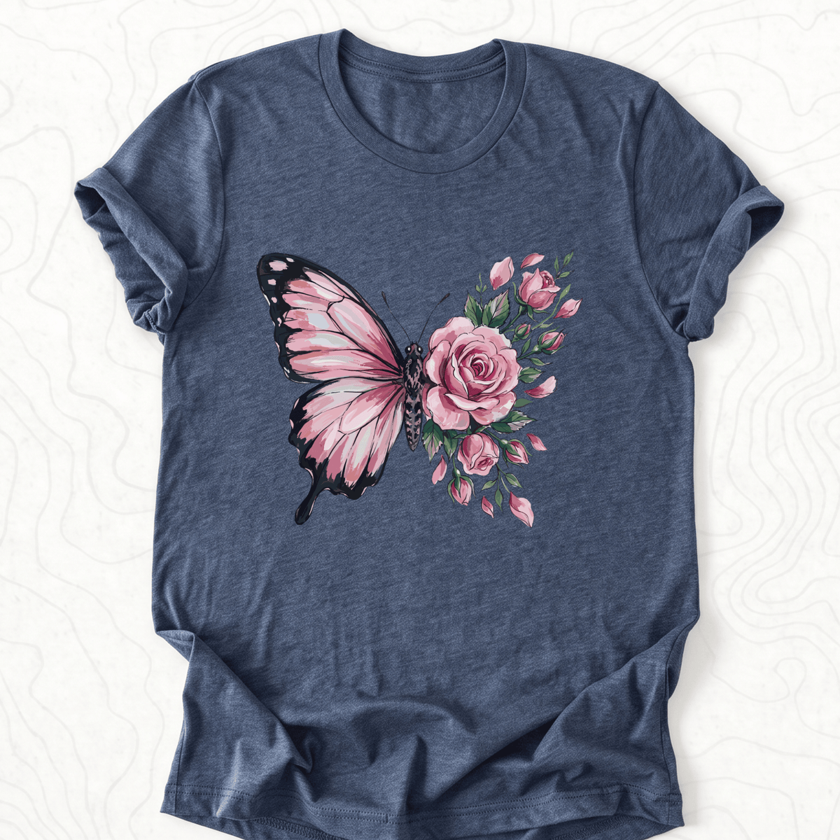 Butterfly Rose Tee - Heather Navy