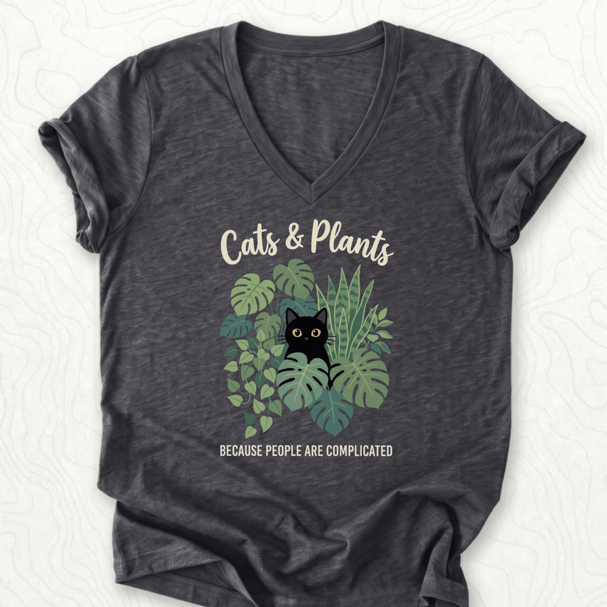 Cats And Plants V-Neck - Dark Grey Heather