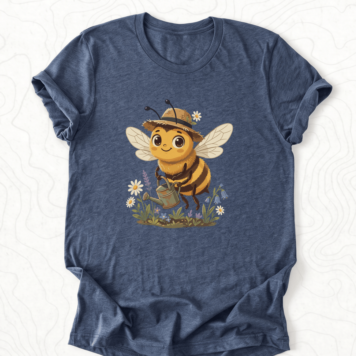 Cute Gardener Bee Tee - Heather Navy