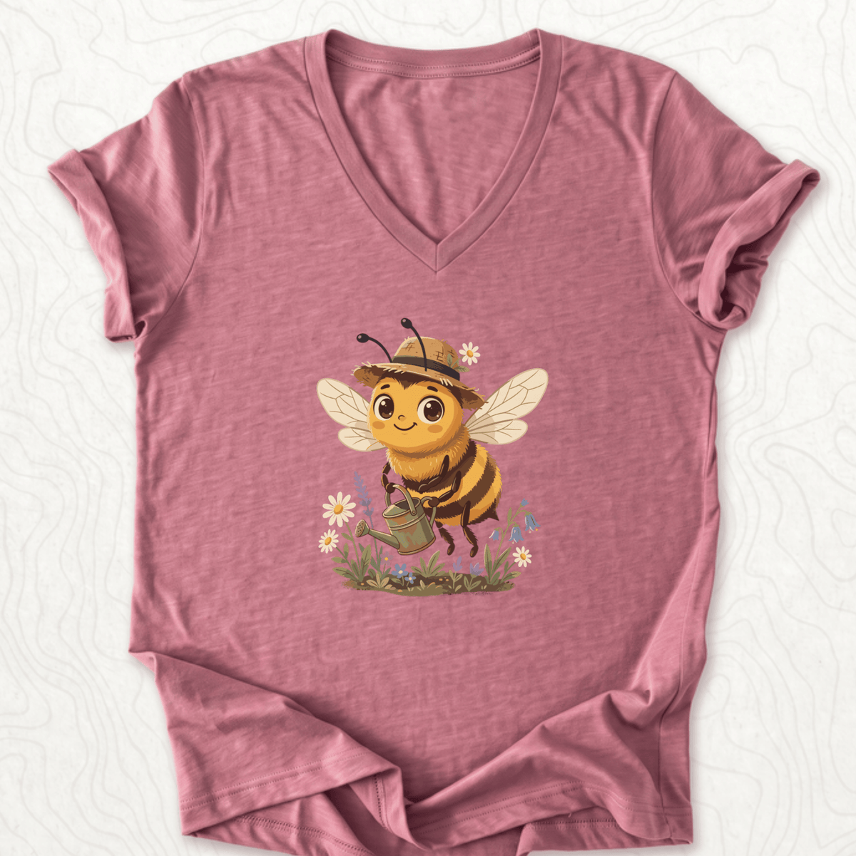 Cute Gardener Bee V-Neck - Heather Mauve