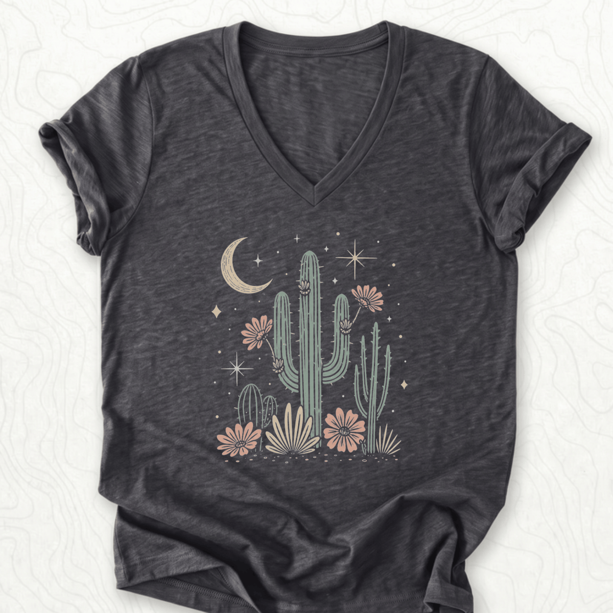 Desert Cactus V-Neck - Dark Grey Heather