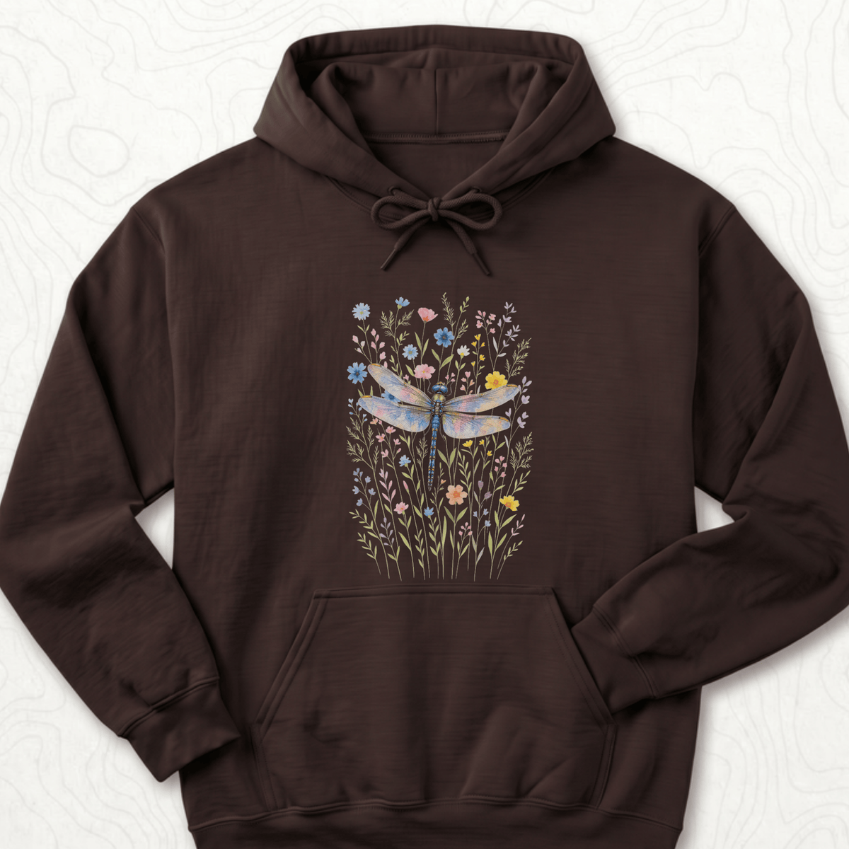 Dragonfly Wildflowers Hoodie - Dark Chocolate