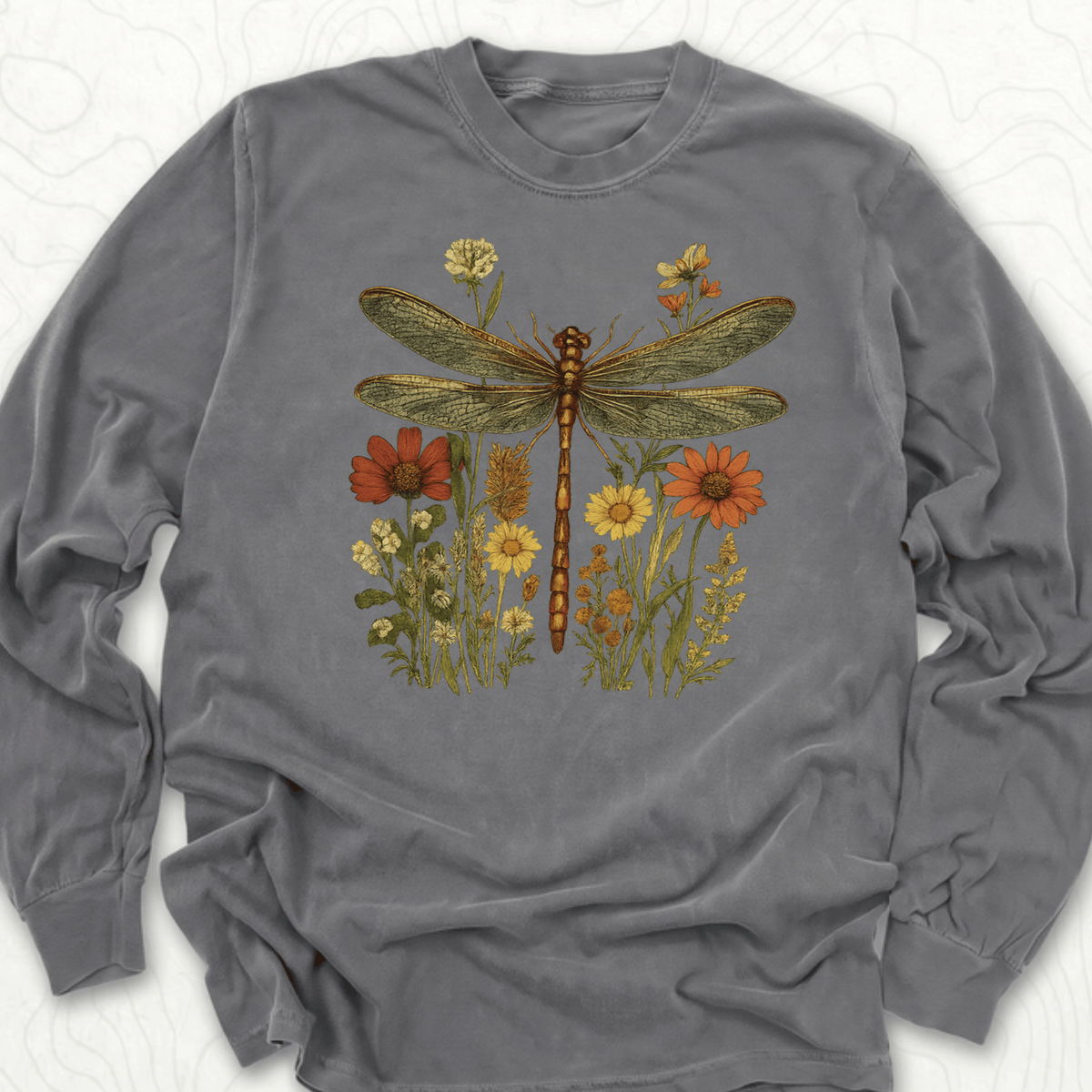 Dragonfly Wildflowers LS T-shirt - Pepper