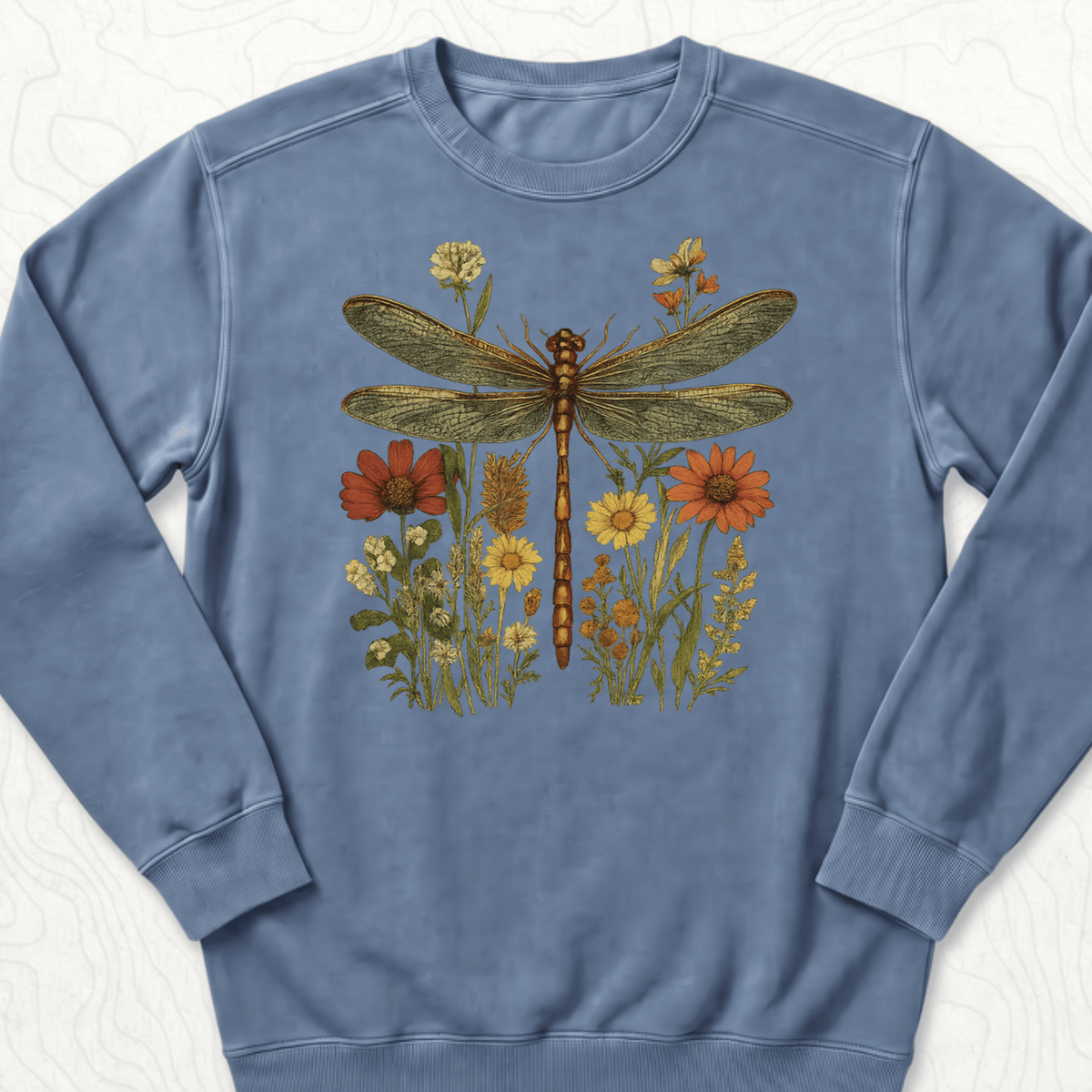 Dragonfly Wildflowers Sweatshirt - Blue Jean