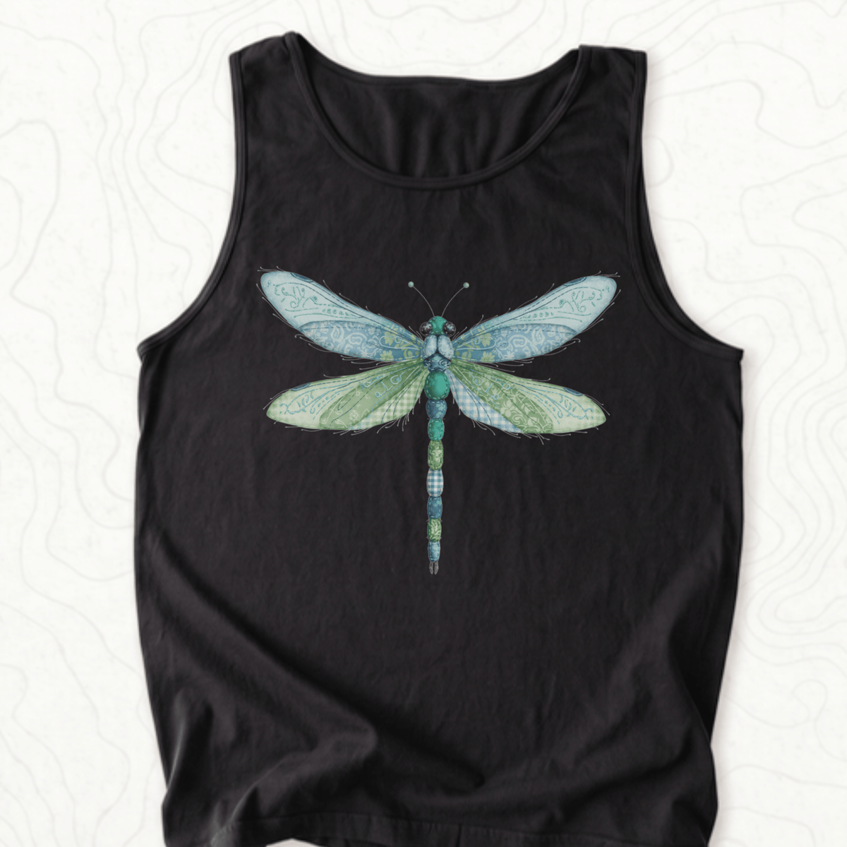 Faux Patchwork Dragonfly Tank Top - Black