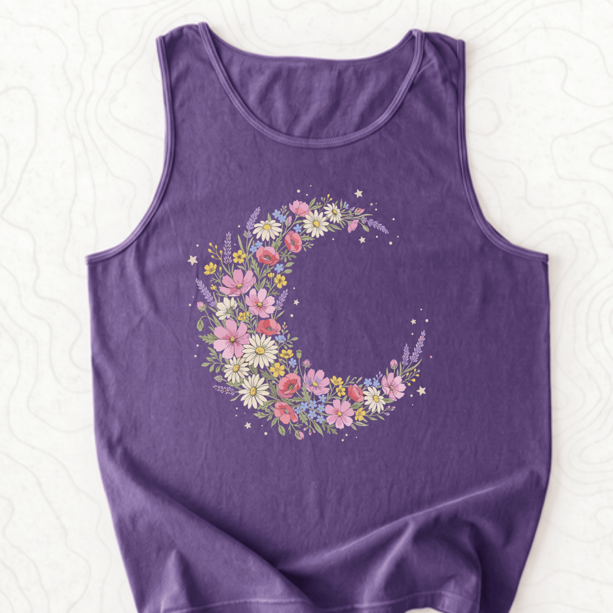 Floral Crescent Tank Top - Grape