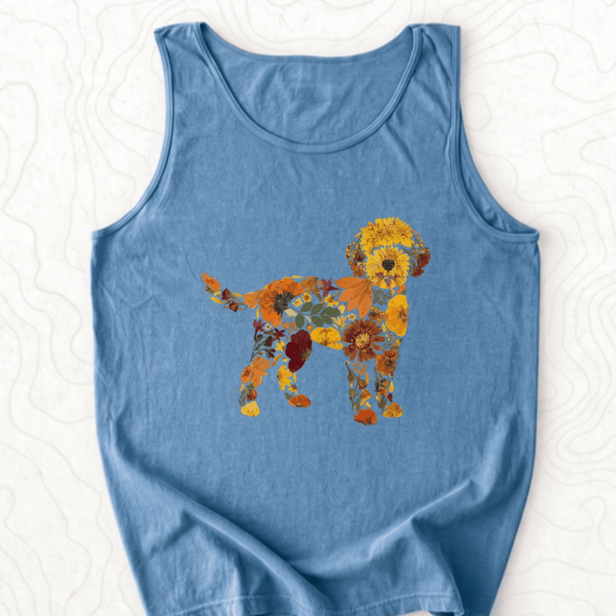 Floral Dog Tank Top - Blue Jean