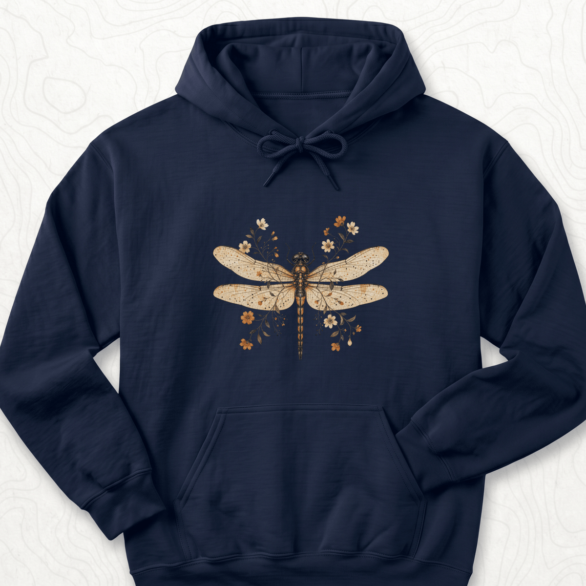 Floral Dragonfly Hoodie - Navy
