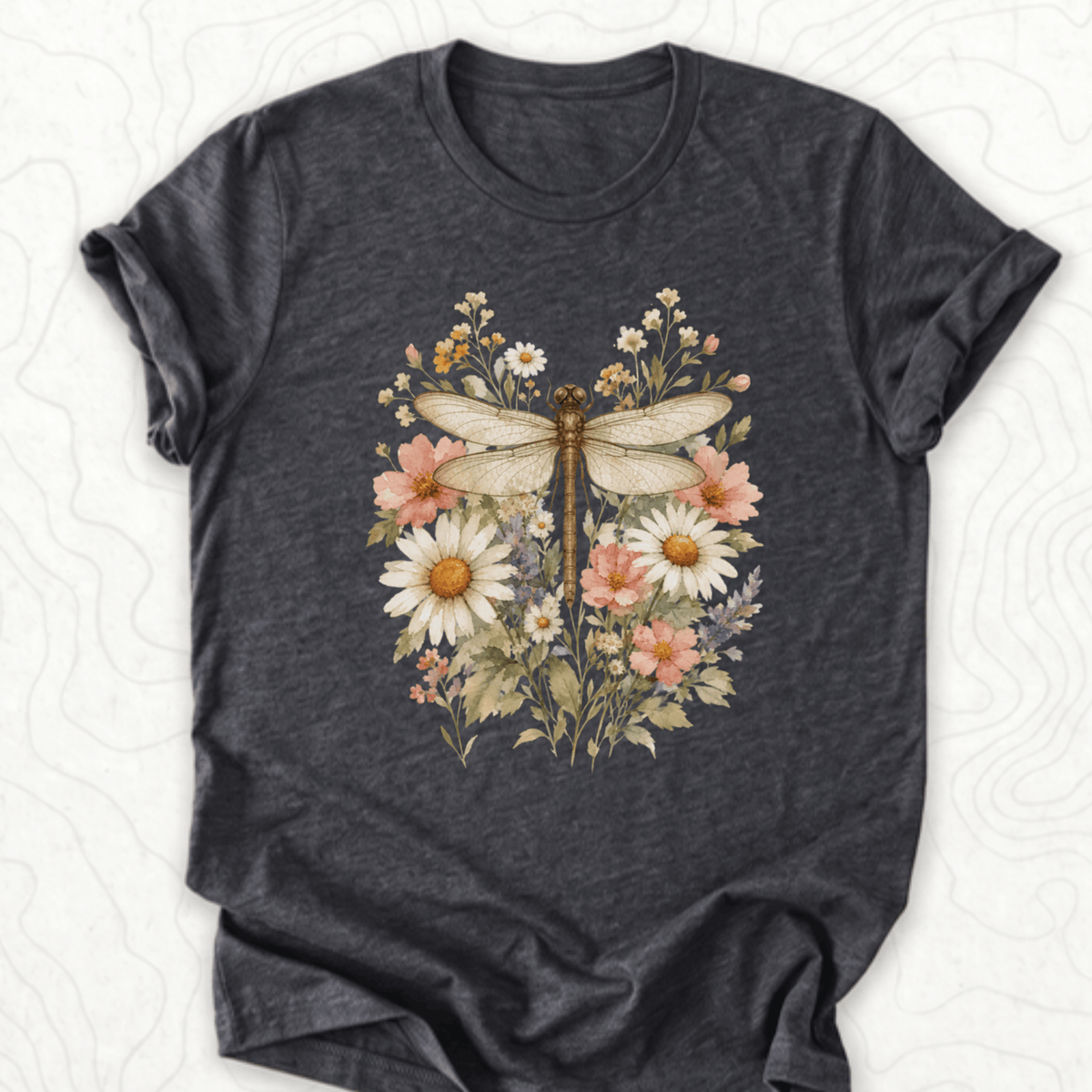 Floral Dragonfly Tee - Dark Grey Heather