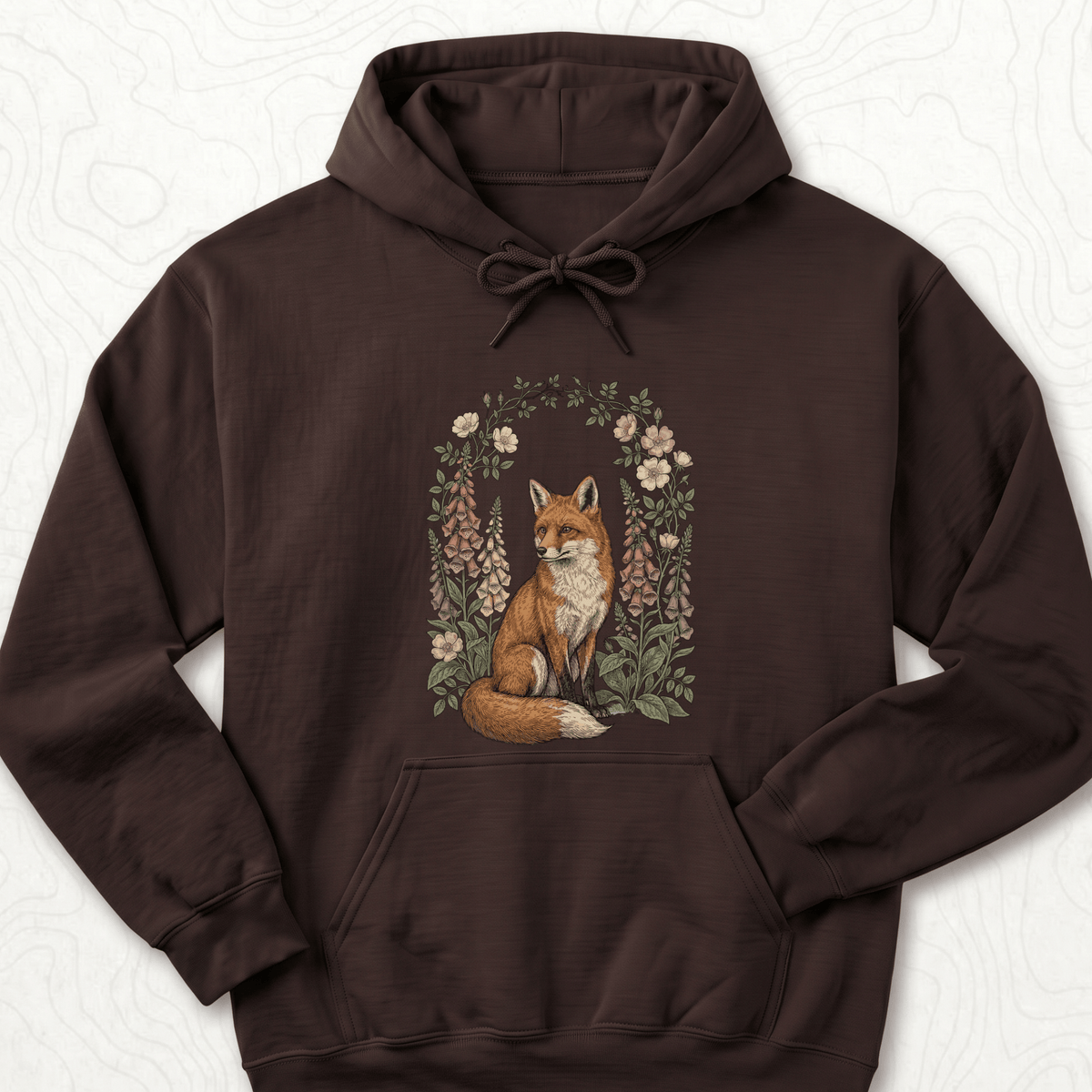 Floral Fox Hoodie - Dark Chocolate
