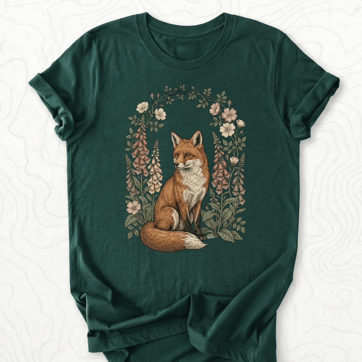 Floral Fox Tee - Forest