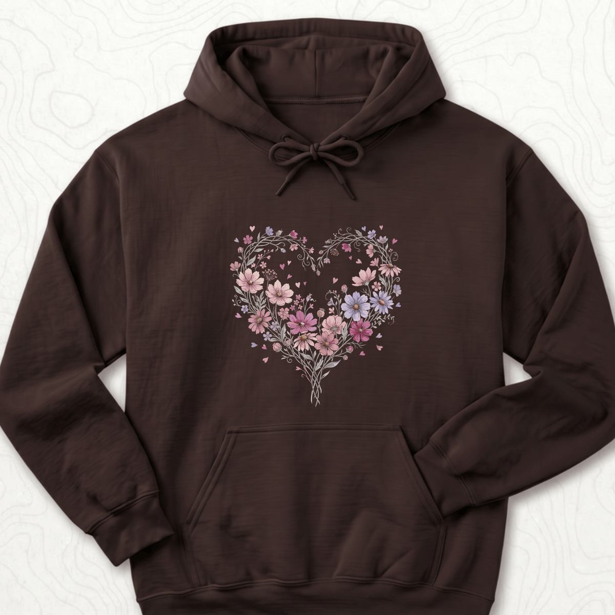 Floral Heart Hoodie - Dark Chocolate