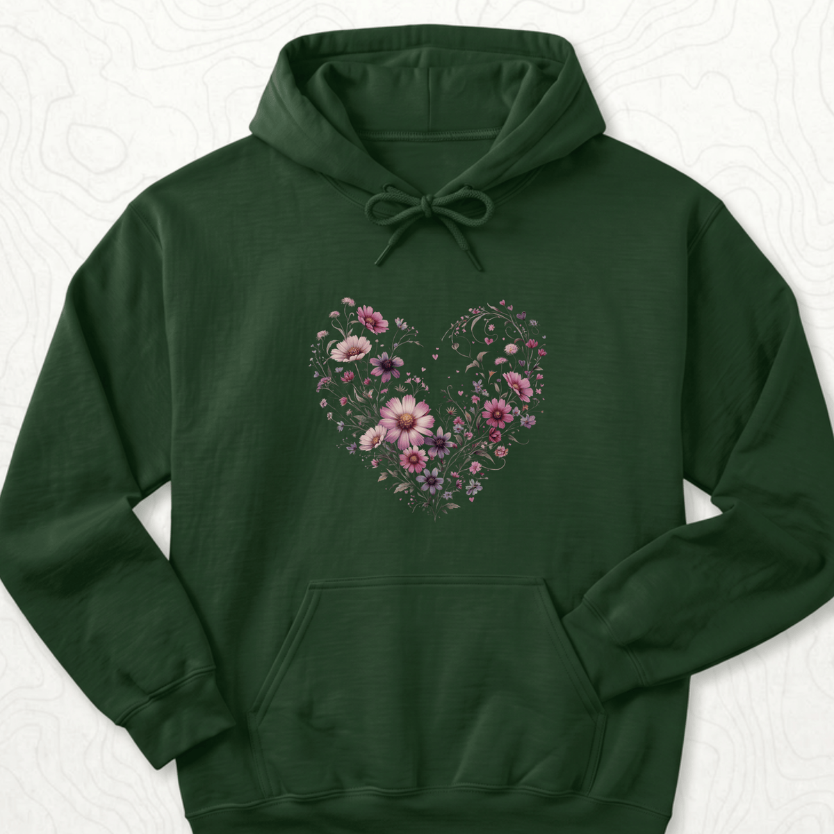 Floral Heart Hoodie - Forest Green