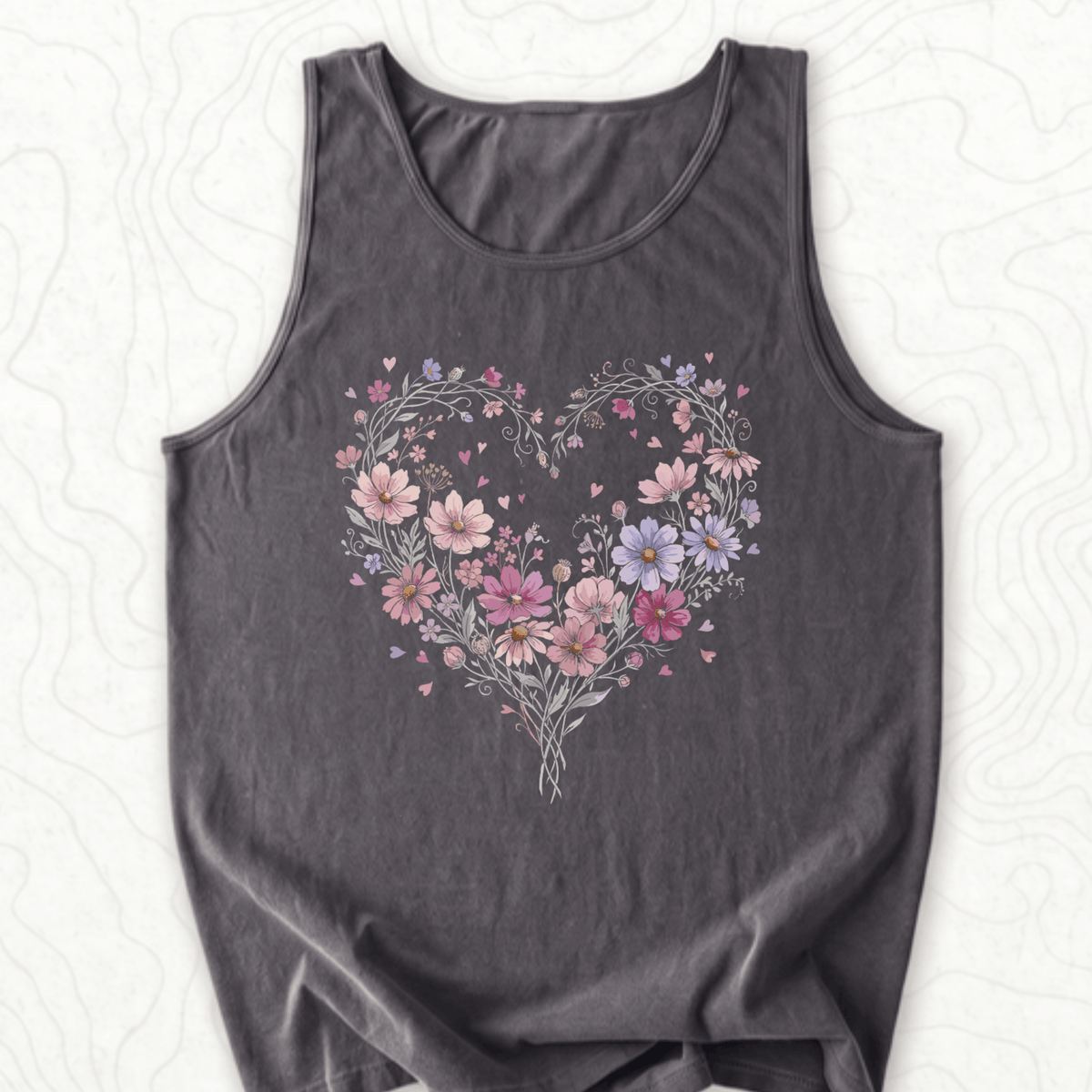 Floral Heart Tank Top - Pepper