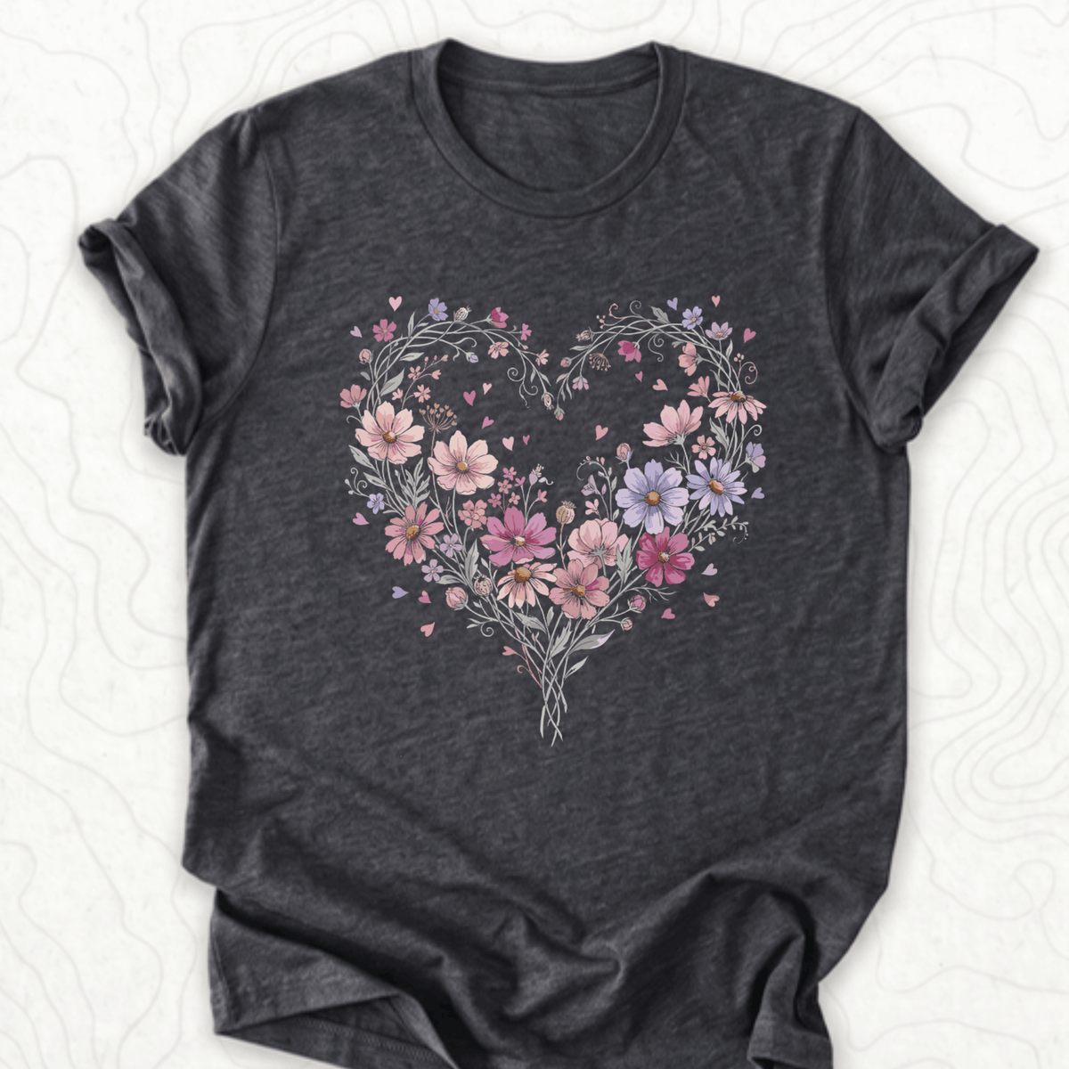 Floral Heart Tee - Dark Grey Heather