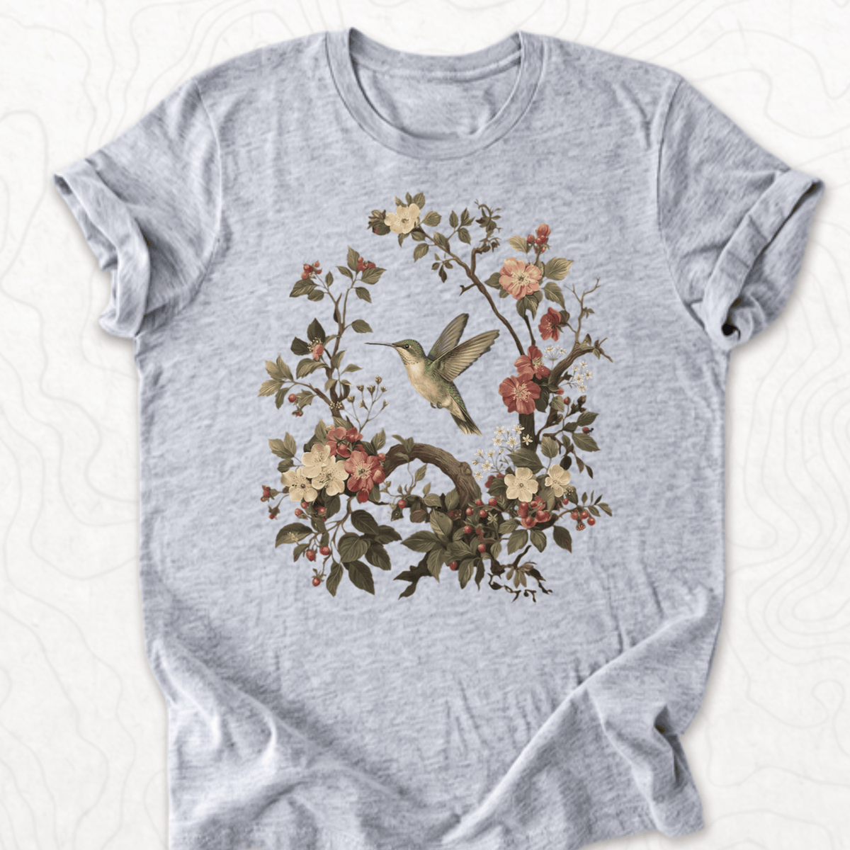 Floral Hummingbird Tee - Athletic Heather