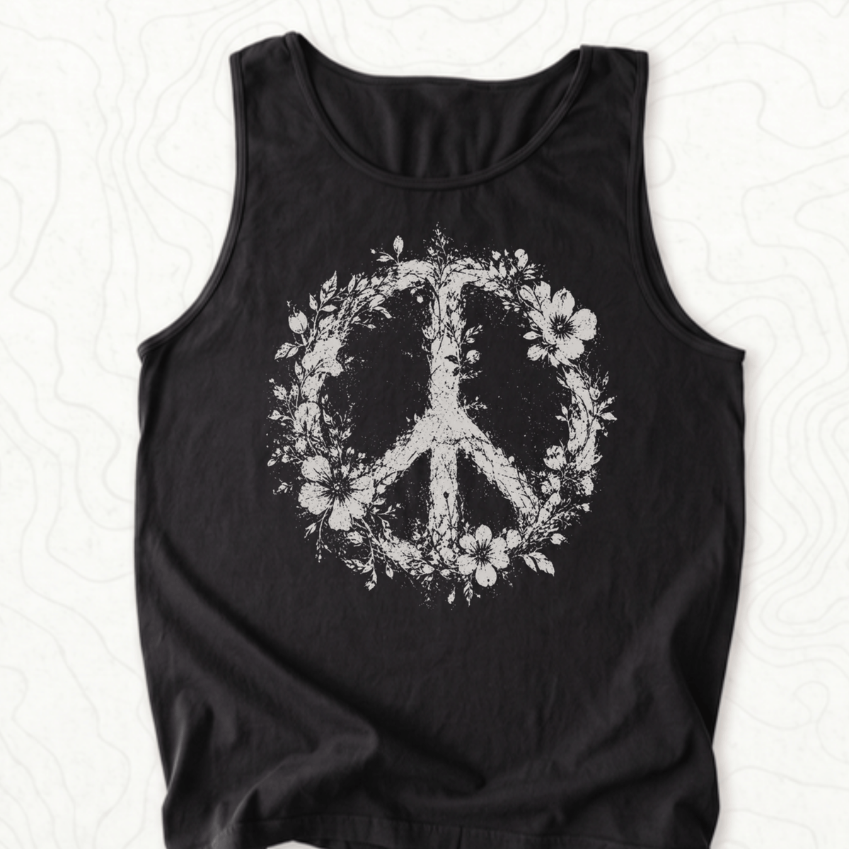 Floral Peace Tank Top - Black