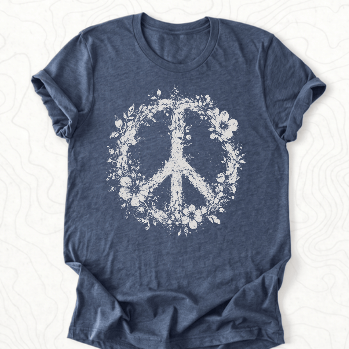 Floral Peace Tee - Heather Navy