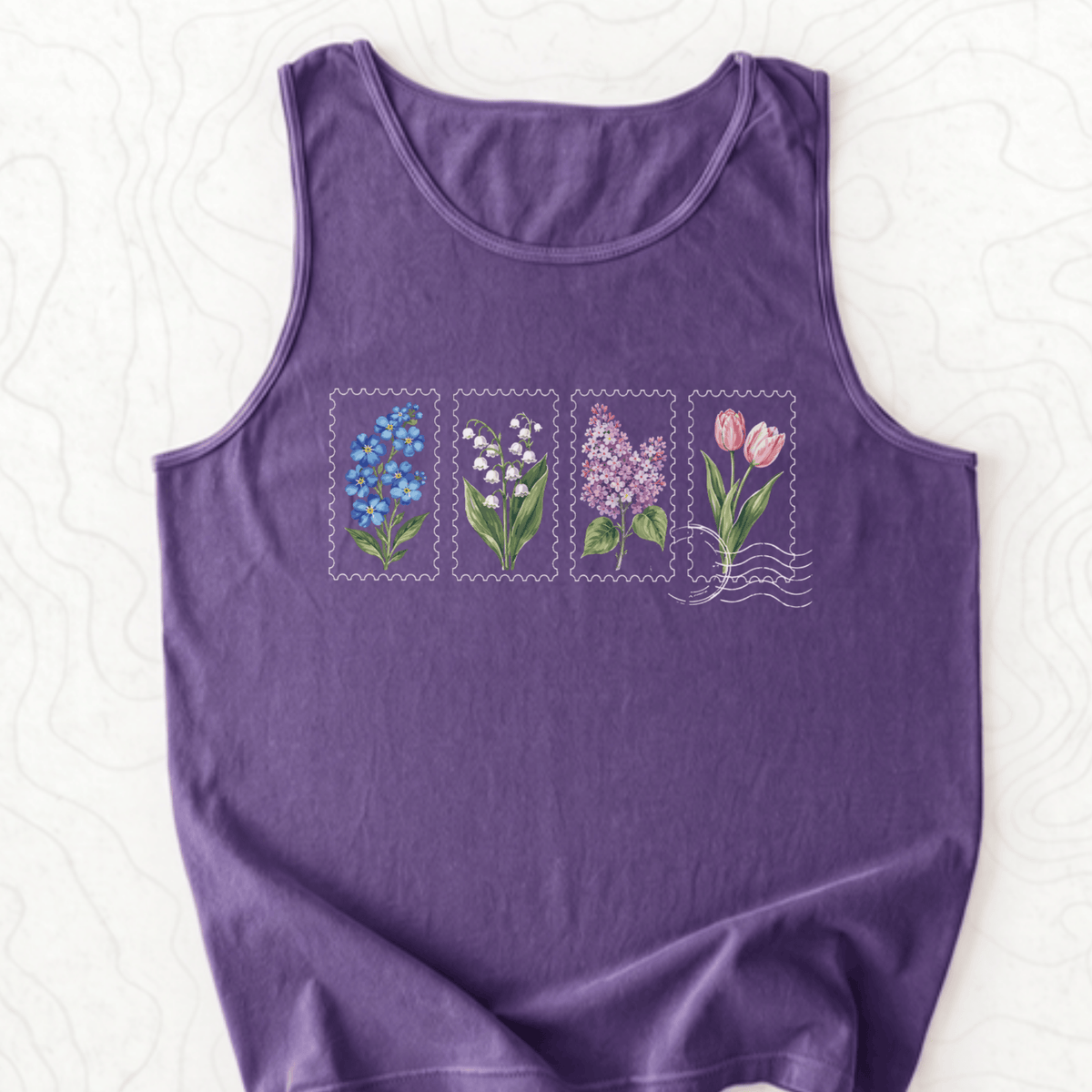 Floral Postage Stamps Tank Top - Grape