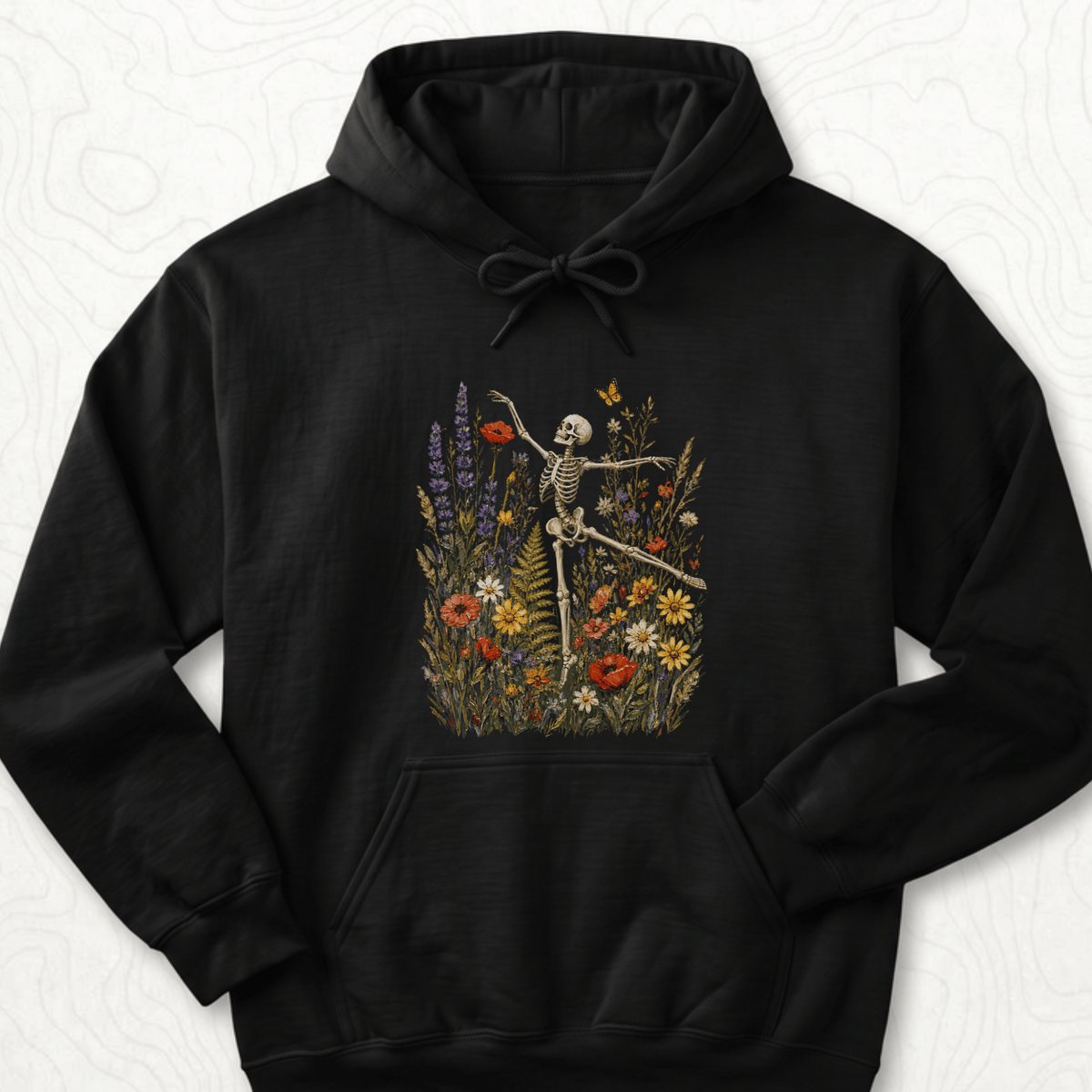 Floral Skeleton Hoodie - Black