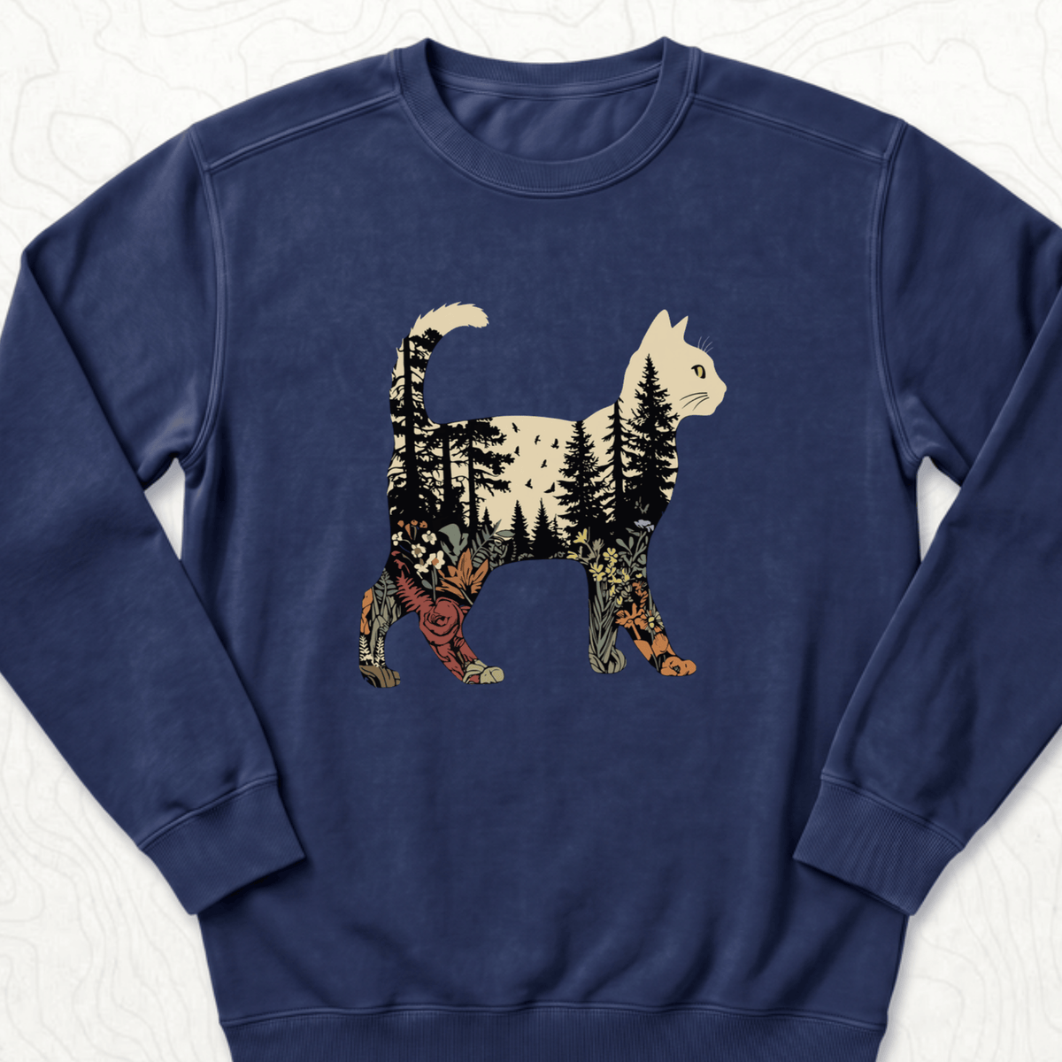 Forest Cat Silhouette Sweatshirt - True Navy