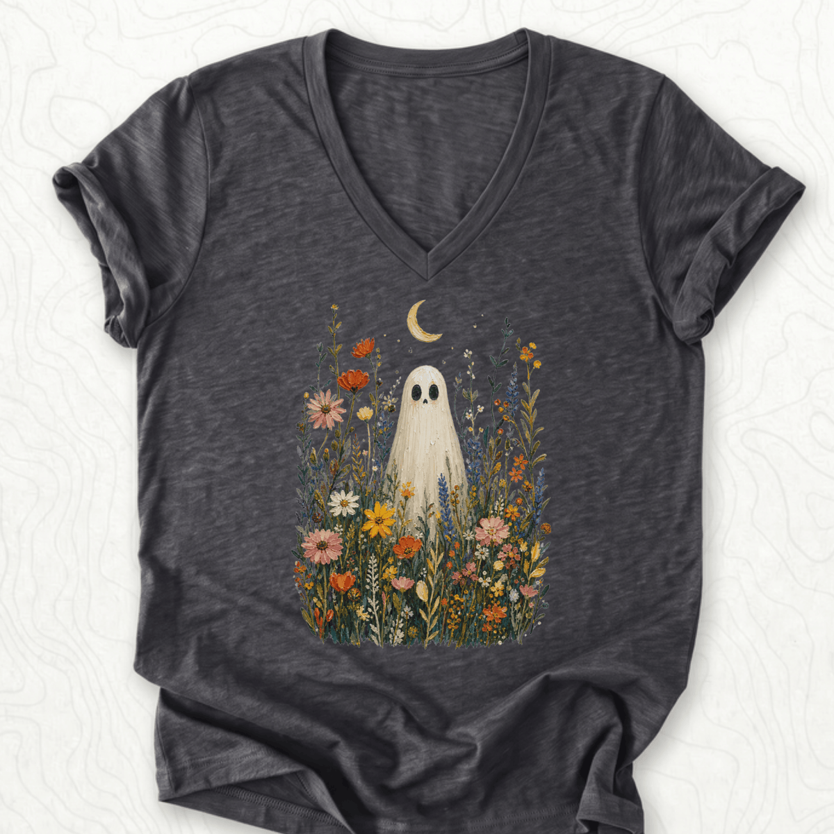 Ghost Wildflowers V-Neck - Dark Grey Heather