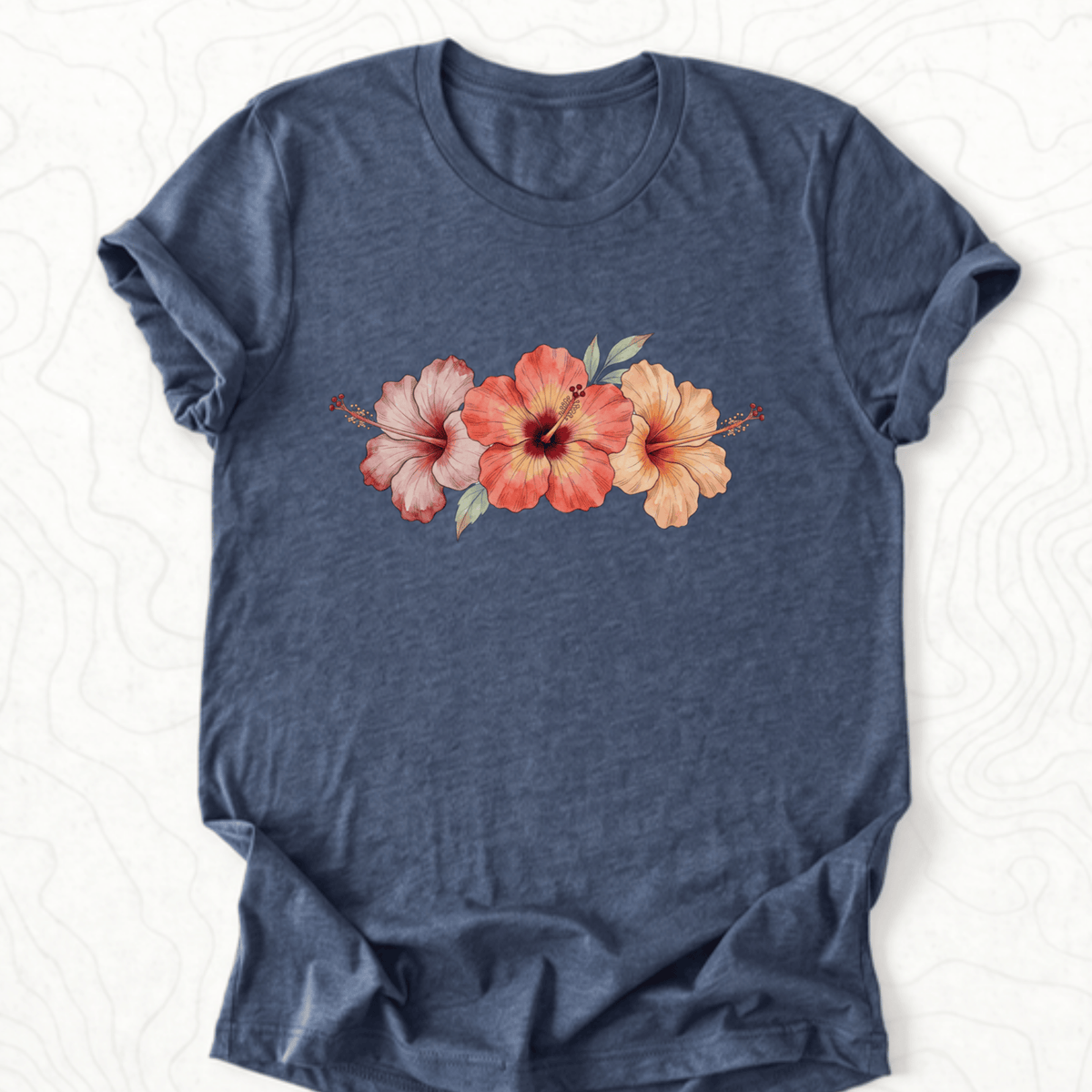 Hibiscus Flowers Tee - Heather Navy