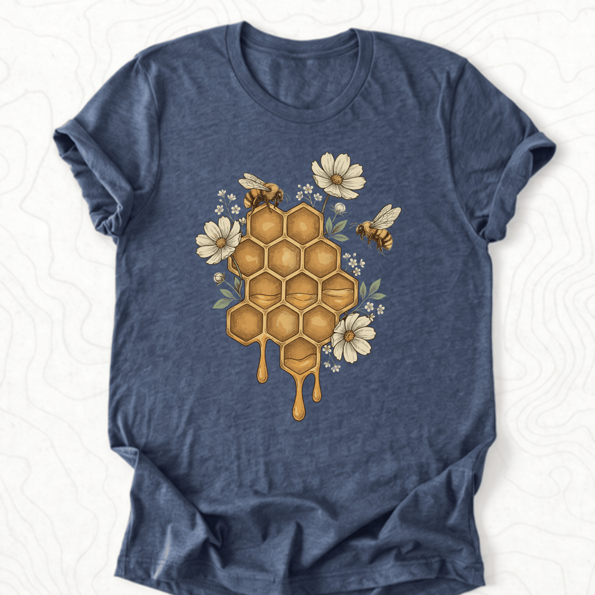 Honeycomb Bees Tee - Heather Navy
