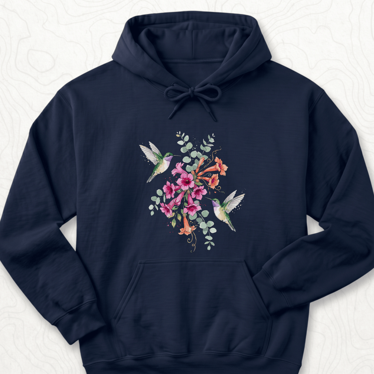 Hummingbird Bouquet Hoodie - Navy