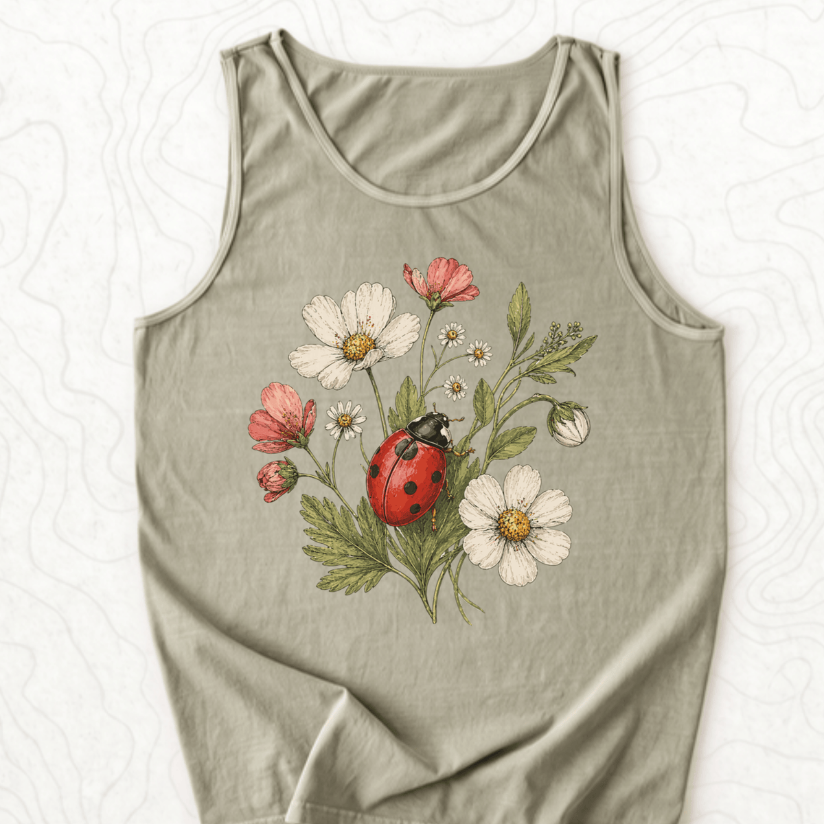 Ladybug Flowers Tank Top - Sandstone
