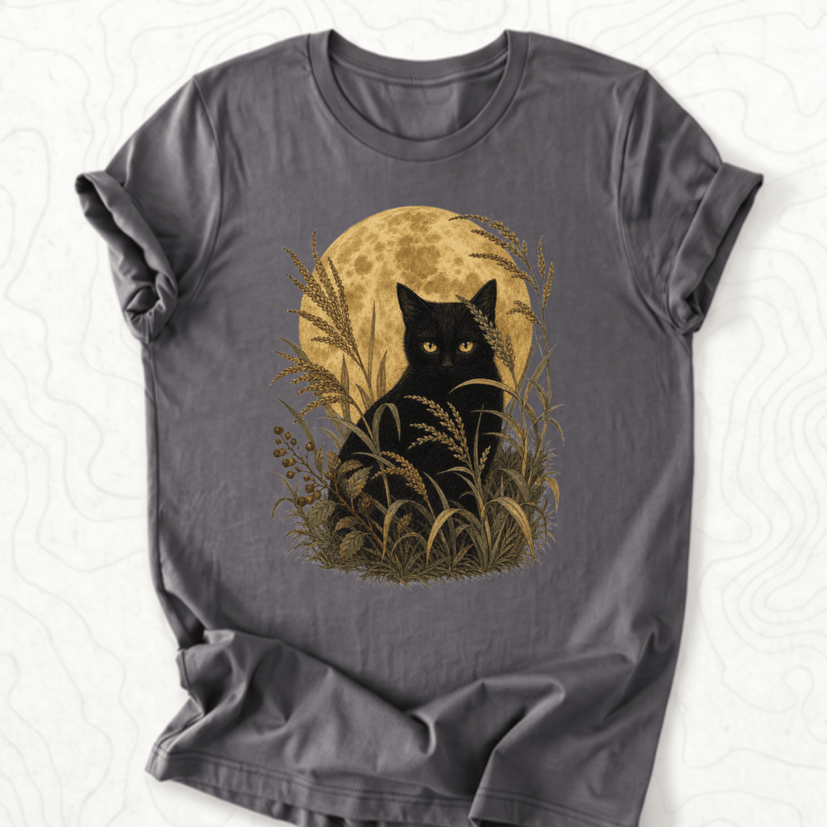 Moonlit Black Cat Tee - Asphalt