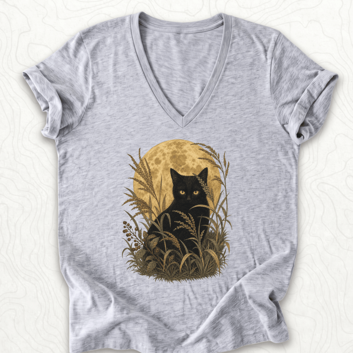Moonlit Black Cat V-Neck - Athletic Heather