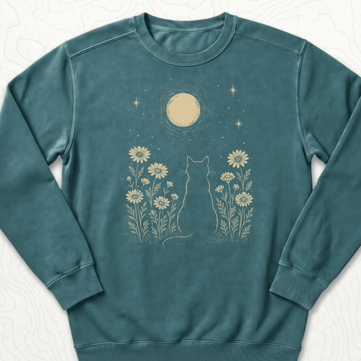 Moonlit Cat Sweatshirt - Blue Spruce