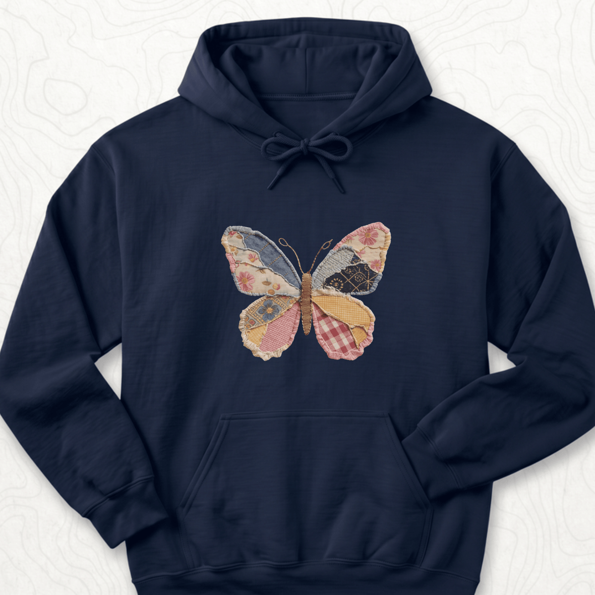 Faux Patchwork Butterfly Hoodie - Navy