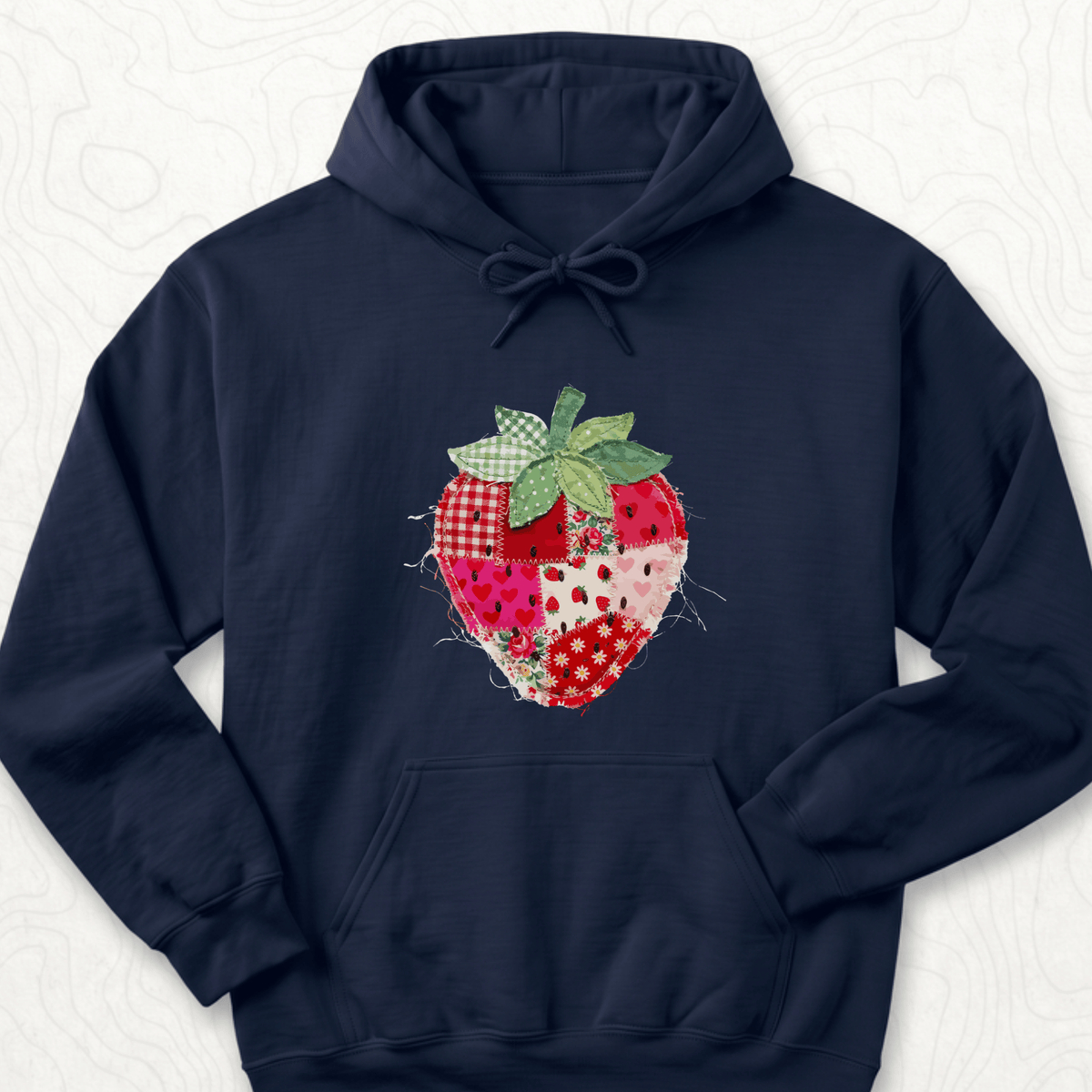 Faux Patchwork Strawberry Hoodie - Navy