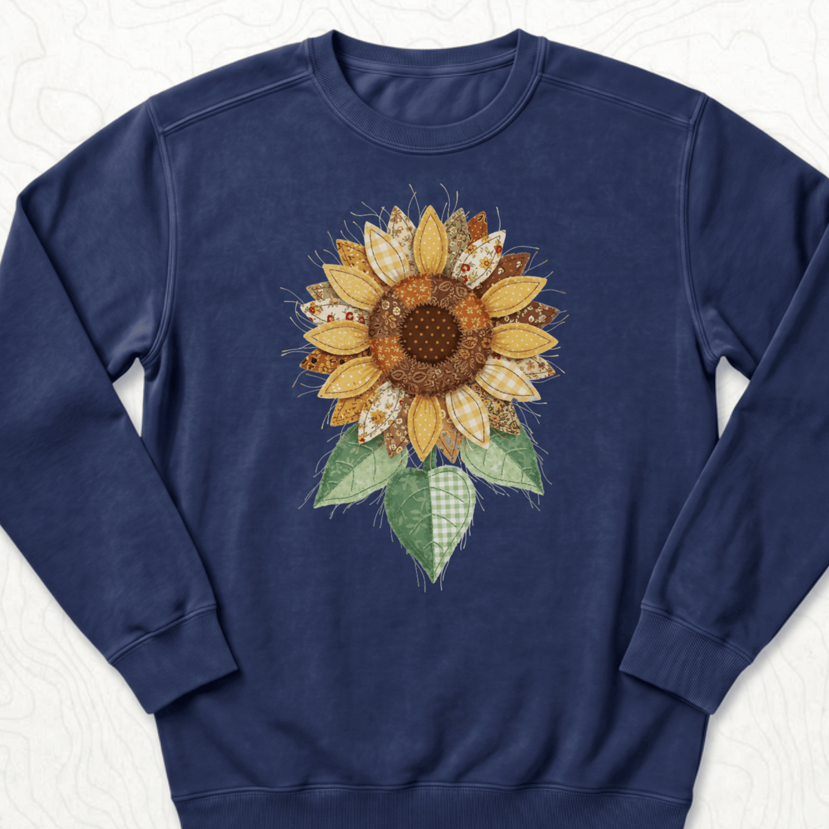 Faux Patchwork Sunflower Sweatshirt - True Navy
