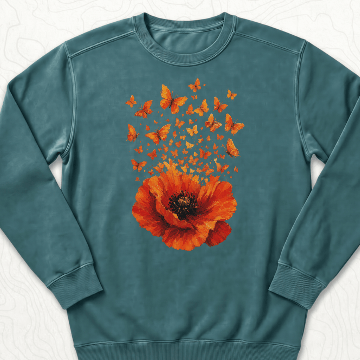 Poppy Butterflies Sweatshirt - Blue Spruce