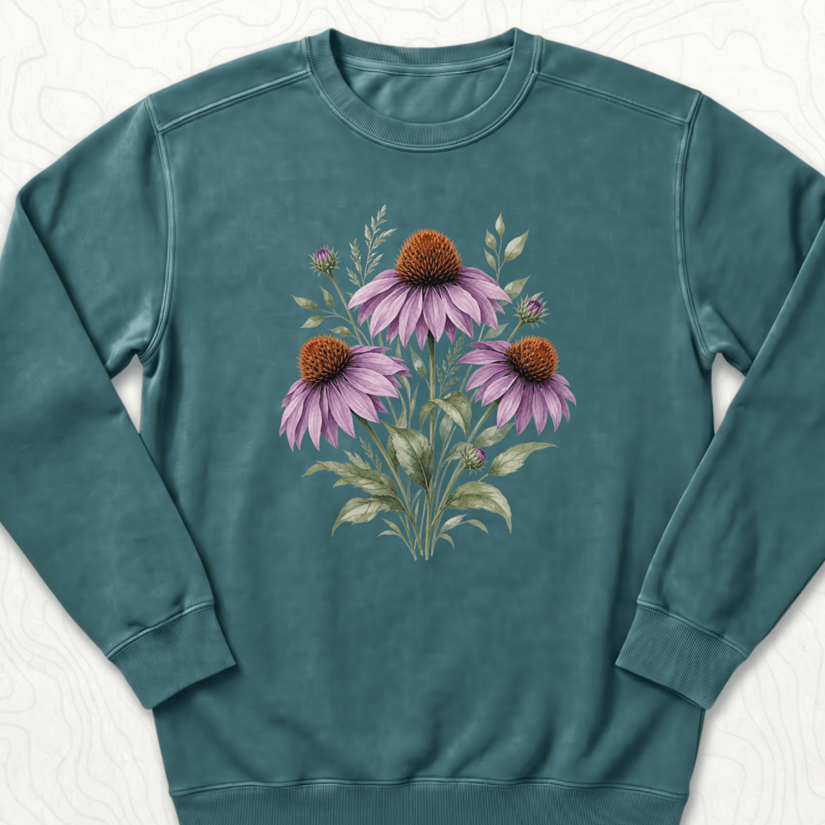 Purple Coneflower Sweatshirt - Blue Spruce
