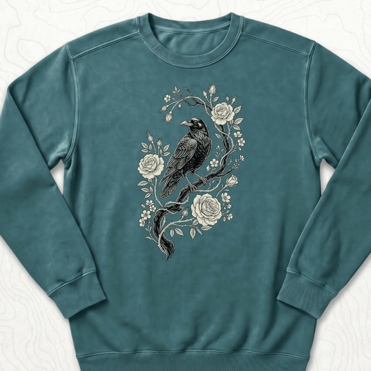 Raven Roses Sweatshirt - Blue Spruce