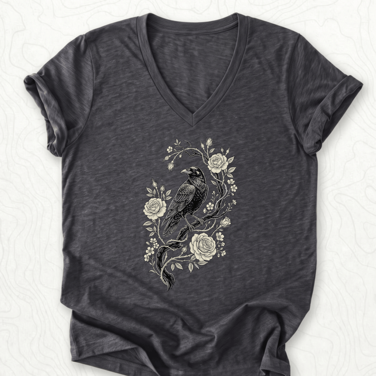 Raven Roses V-Neck - Dark Grey Heather