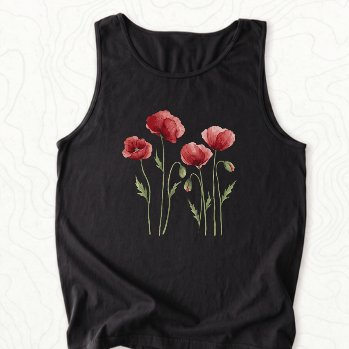 Red Poppies Tank Top - Black