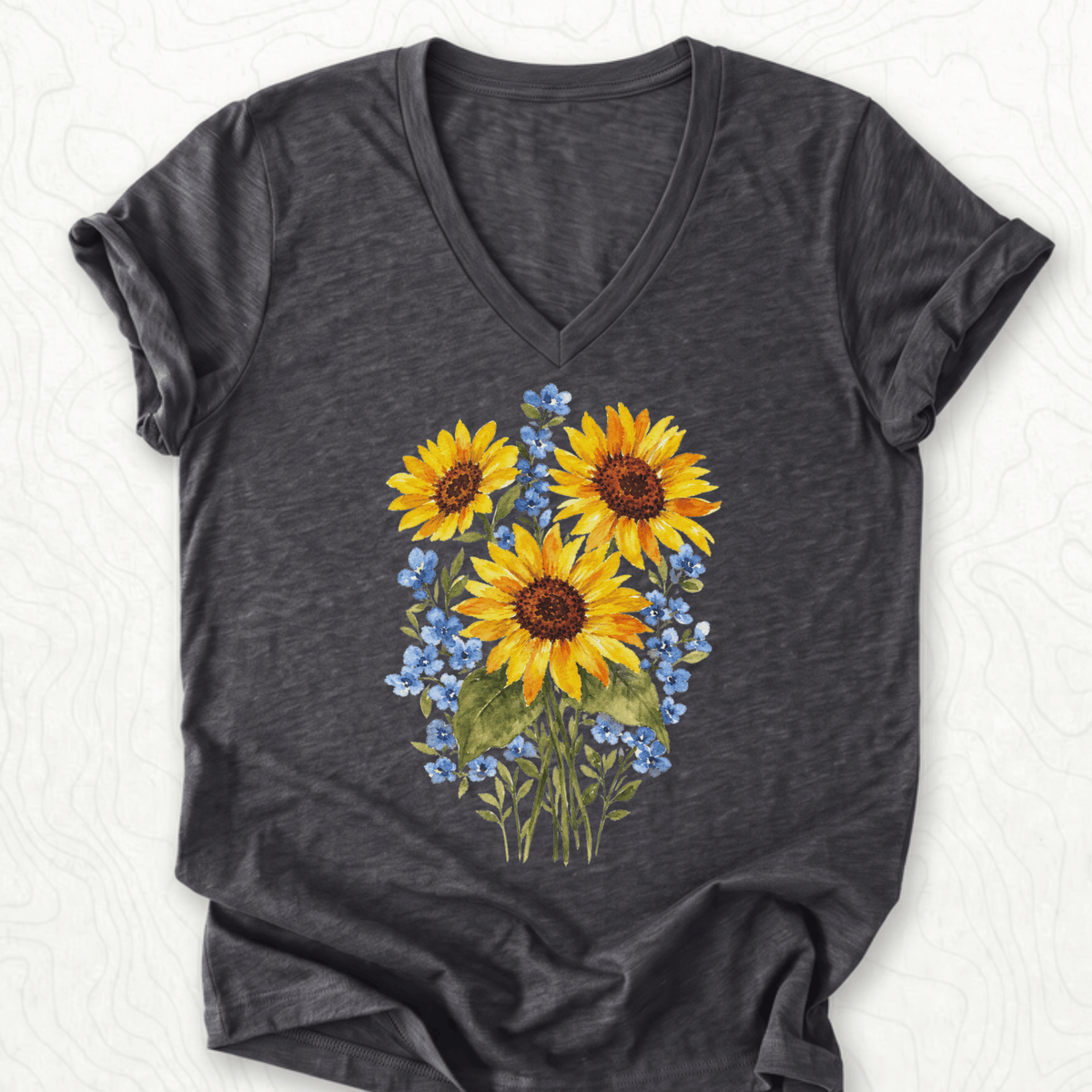 Sunflower Bouquet V-Neck - Dark Grey Heather