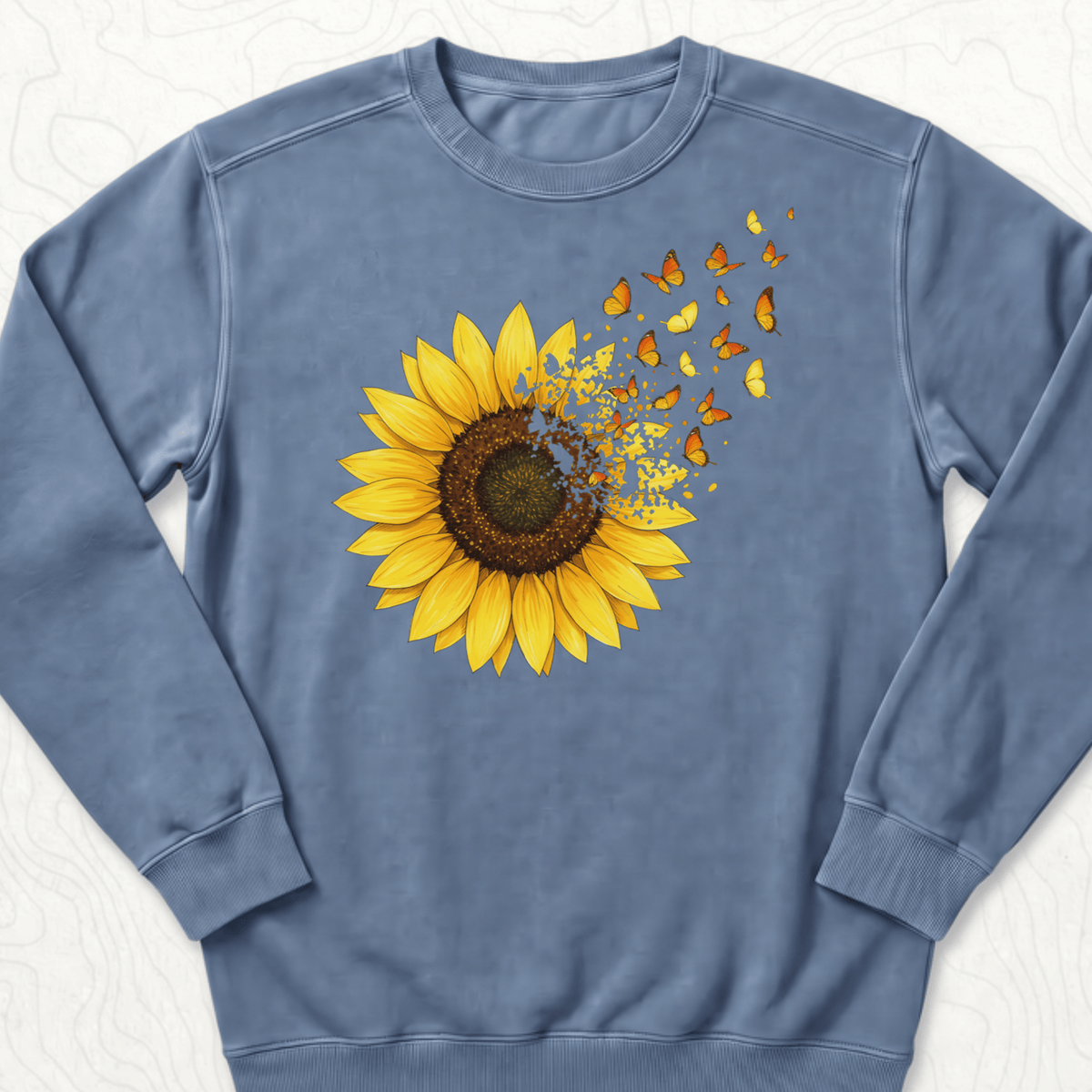 Sunflower Butterflies Sweatshirt - Blue Jean
