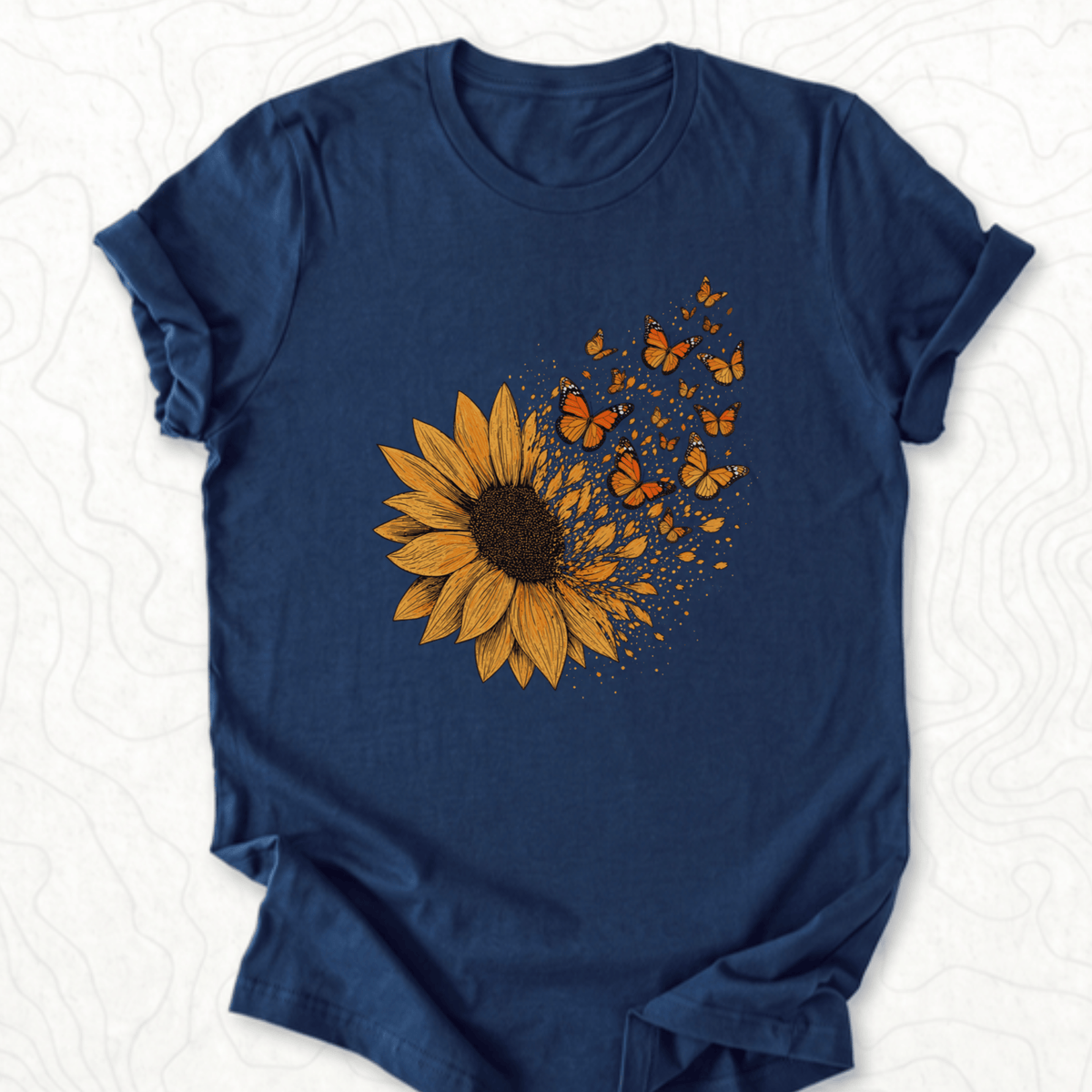 Sunflower Butterflies Tee - Navy
