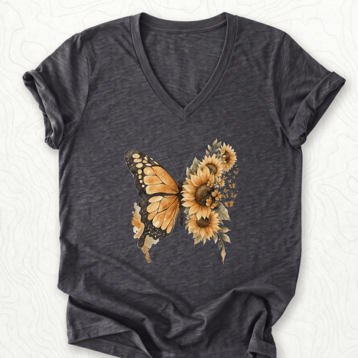 Sunflower Butterfly V-Neck - Dark Grey Heather