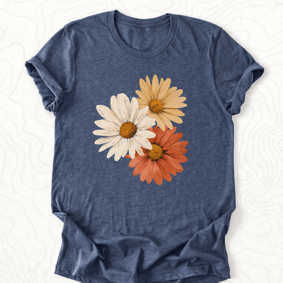Vintage Daisy Trio Tee - Heather Navy