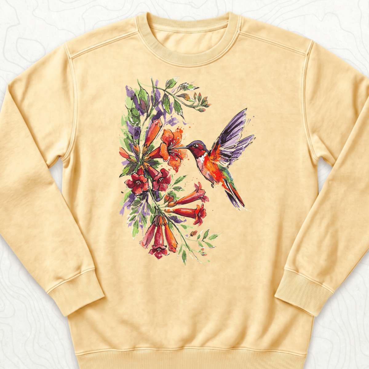 Watercolor Hummingbird Sweatshirt - Butter